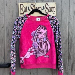 Pink Monster High Sweatshirt with Floral Sleeves